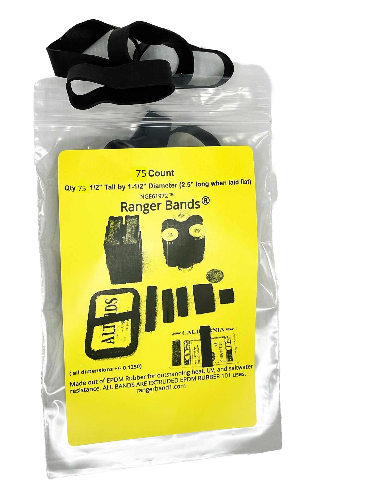 Ranger Bands® 75 Count Extra Stretch Made From EPDM Rubber Survival & Strapping Gear USA NGE61972 ™