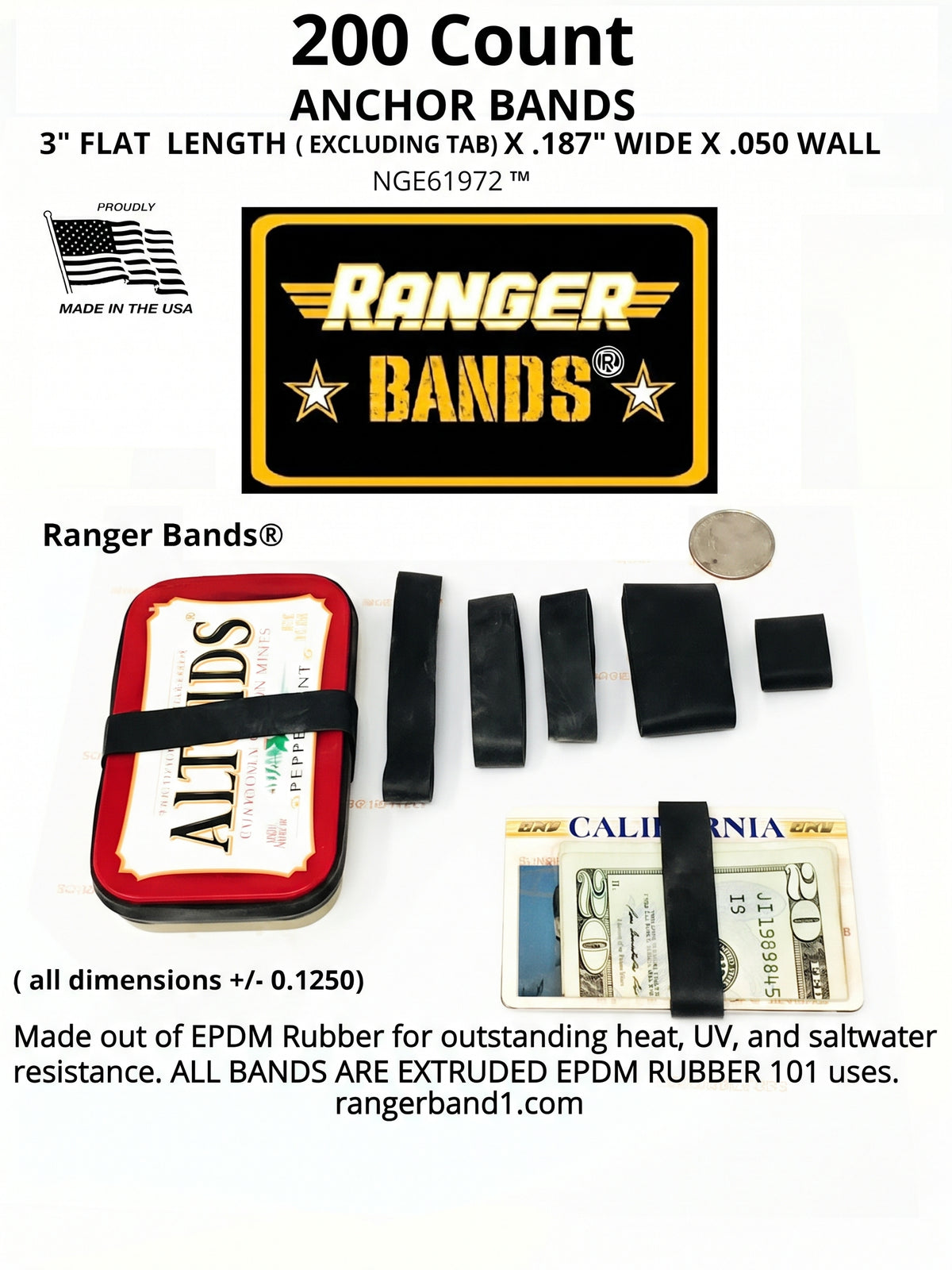 Ranger Bands® 200 Count Anchor Bands Made from EPDM Rubber for Survival, Emergency Tinder and Strapping Gear Made in The USA (Copy)