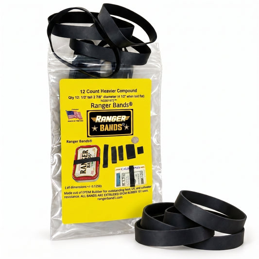 Ranger Bands® 12 Count X High Tension less stretch  Compound EPDM Rubber for Survival, Emergency Tinder and Strapping Gear Made in the USA NGE61972