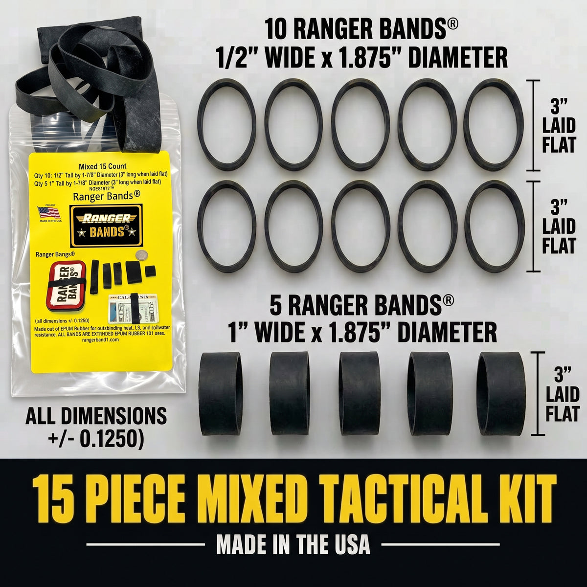 Ranger Bands® 15 Count LG EX Made in the USA from EPDM Rubber Heavy Duty Survival Gear
