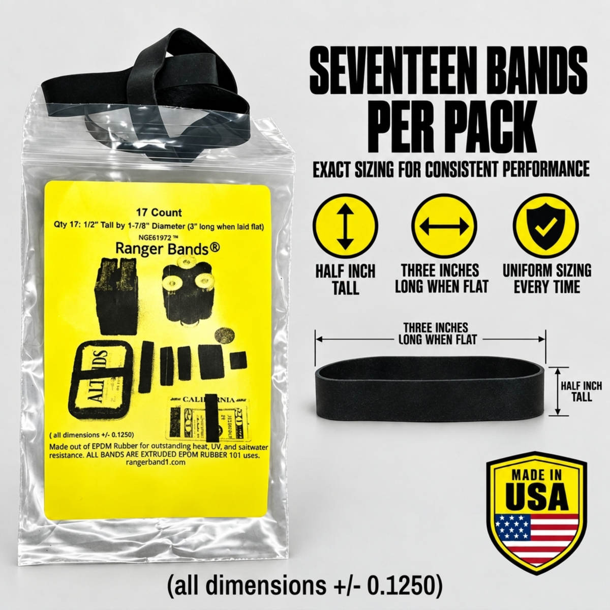 Ranger Bands® 17 Count Extra Stretch Made from EPDM Rubber for Survival and Strapping Gear Made in The USA NGE61972