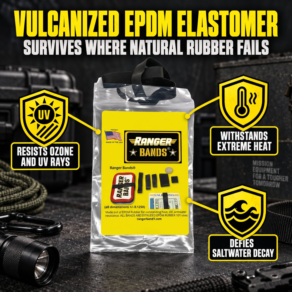Ranger Bands® 17 Count Extra Stretch Made from EPDM Rubber for Survival and Strapping Gear Made in The USA NGE61972