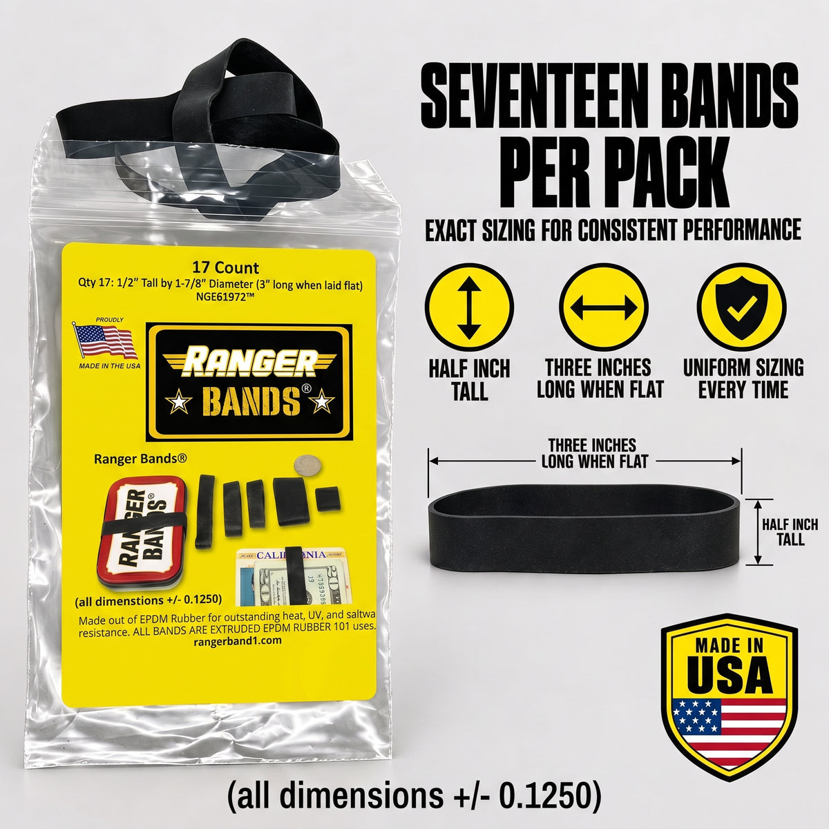 Ranger Bands® 17 Count Extra Stretch Made from EPDM Rubber for Survival and Strapping Gear Made in The USA NGE61972