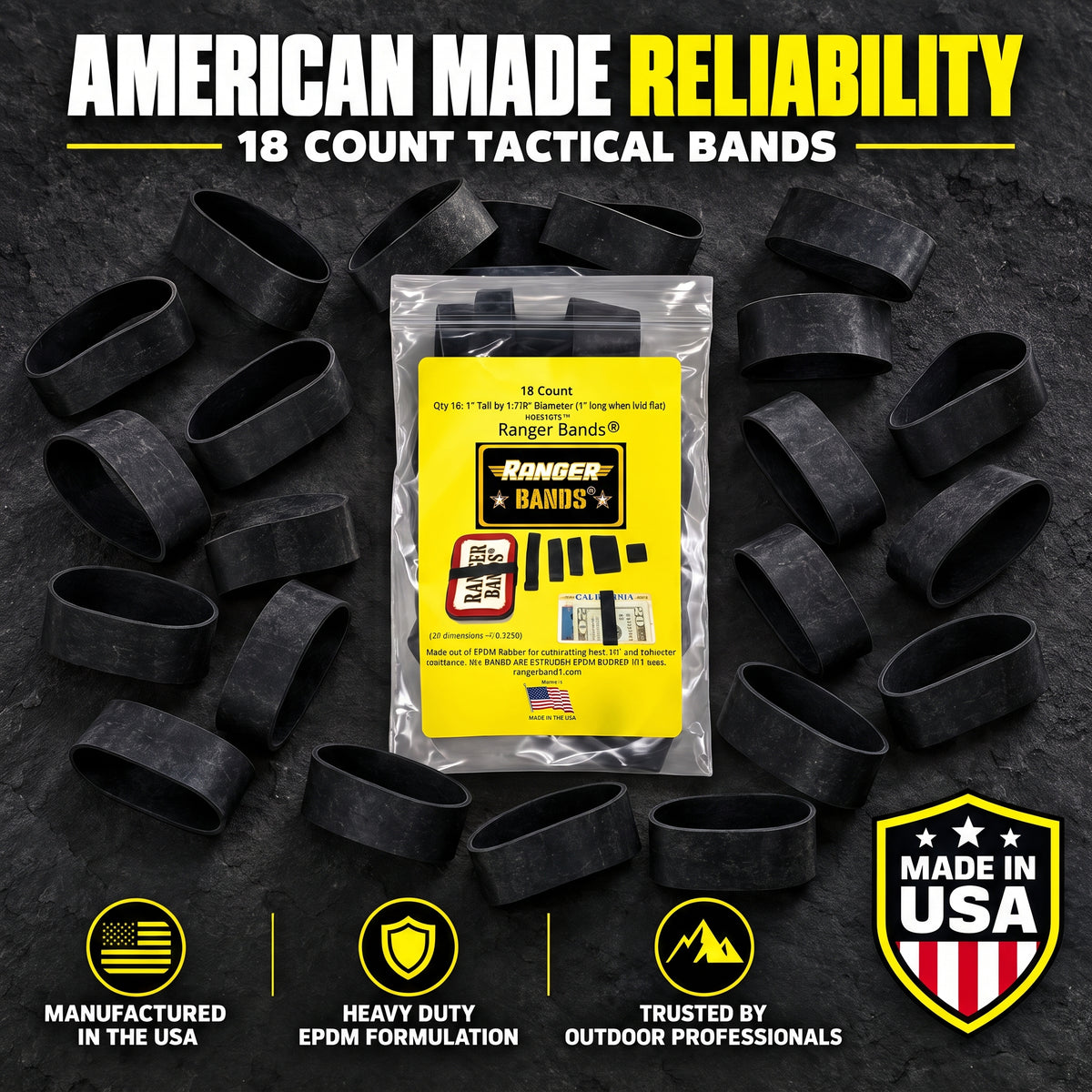 Ranger Bands® 18 Count Wide Extra Stretch From EPDM Rubber Survival & Strapping Gear  USA  NGE61972 ™