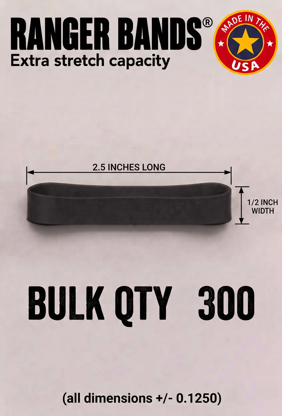 Ranger Bands® EXTRA STRETCH 2.5" lay flat 1/2" wide Bag of 300 Made From EPDM Rubber: For Survival and Strapping Gear Made in the USA  NGE61972 ™