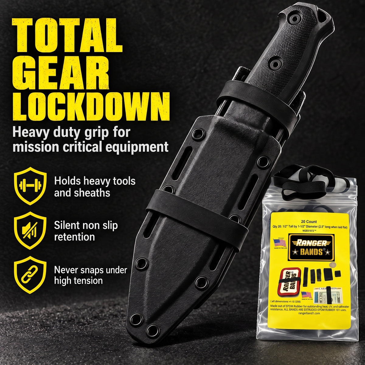 Ranger Bands® 20 Count Extra Stretch Made From EPDM Rubber Survival & Strapping Gear  USA  NGE61972 ™