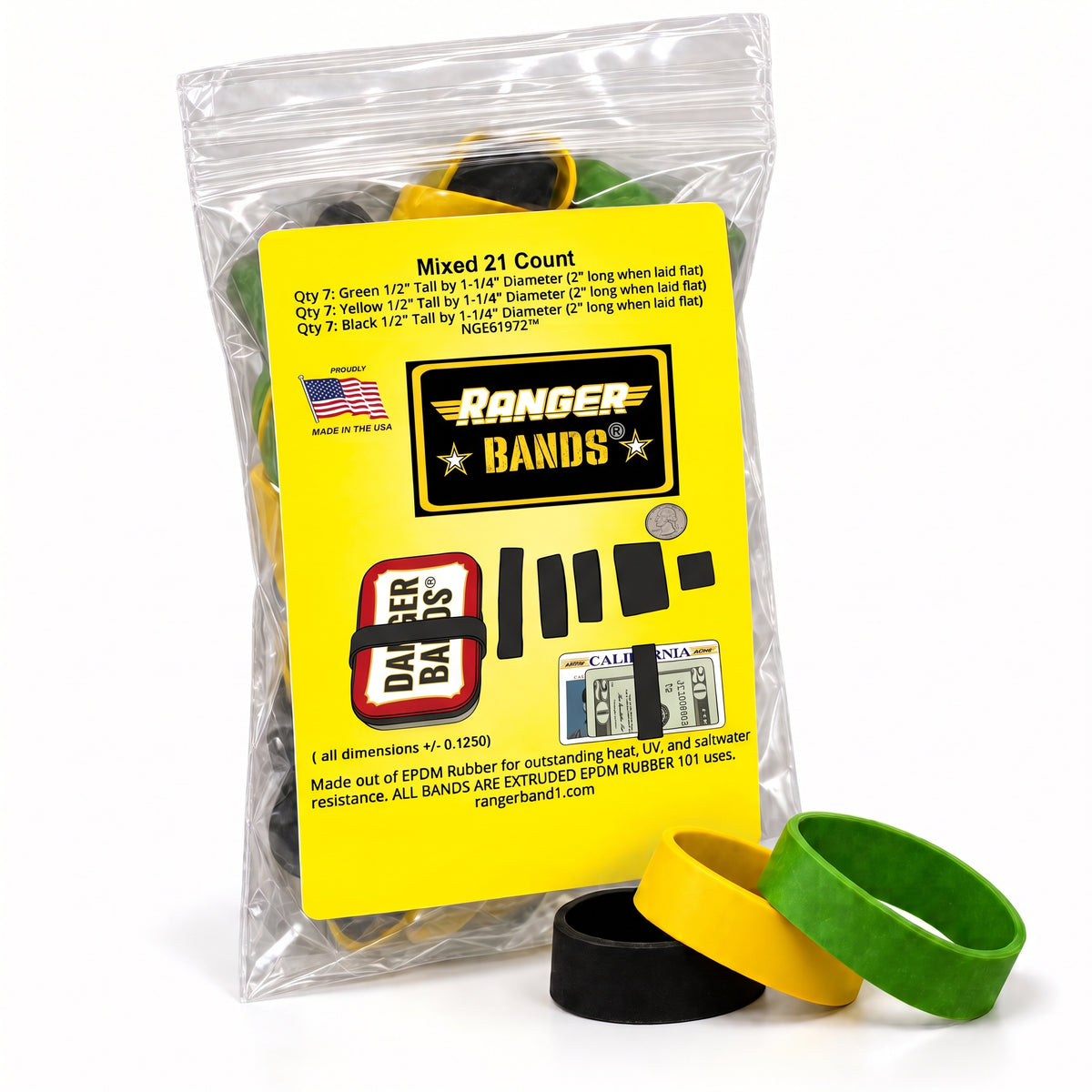 Ranger Bands® 21 Count Extra Stretch Safety color Mixer small Made from EPDM Rubber for Survival, Emergency Tinder and Strapping Gear Made in the USA