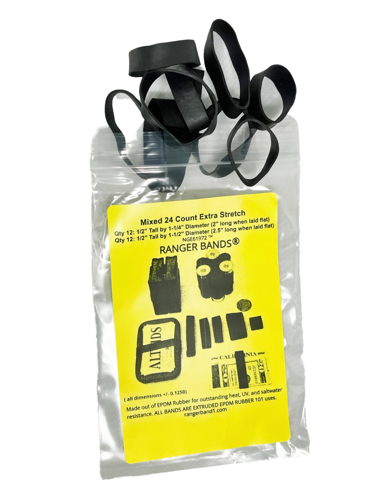 Ranger Bands® Mixed 24 Ct Extra Stretch EPDM Rubber Pack