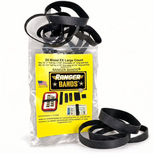 Ranger Bands® 24 Count EX LG  Mix Heavy Duty Rubber Bands Made of EPDM Rubber Survival Gear