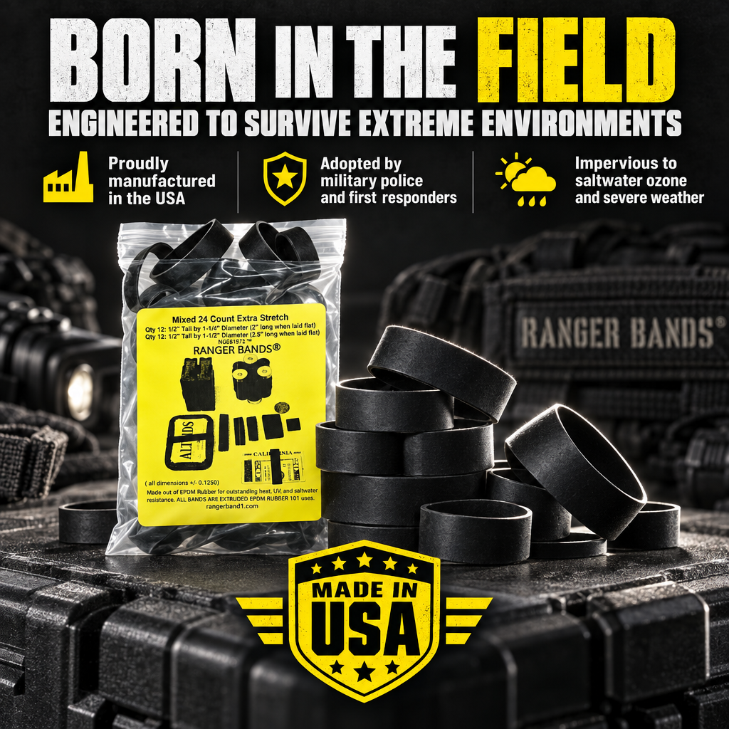 Ranger Bands® 24 Count  Mixed Extra Stretch From EPDM Rubber Survival & Strapping Gear  USA  NGE61972 ™