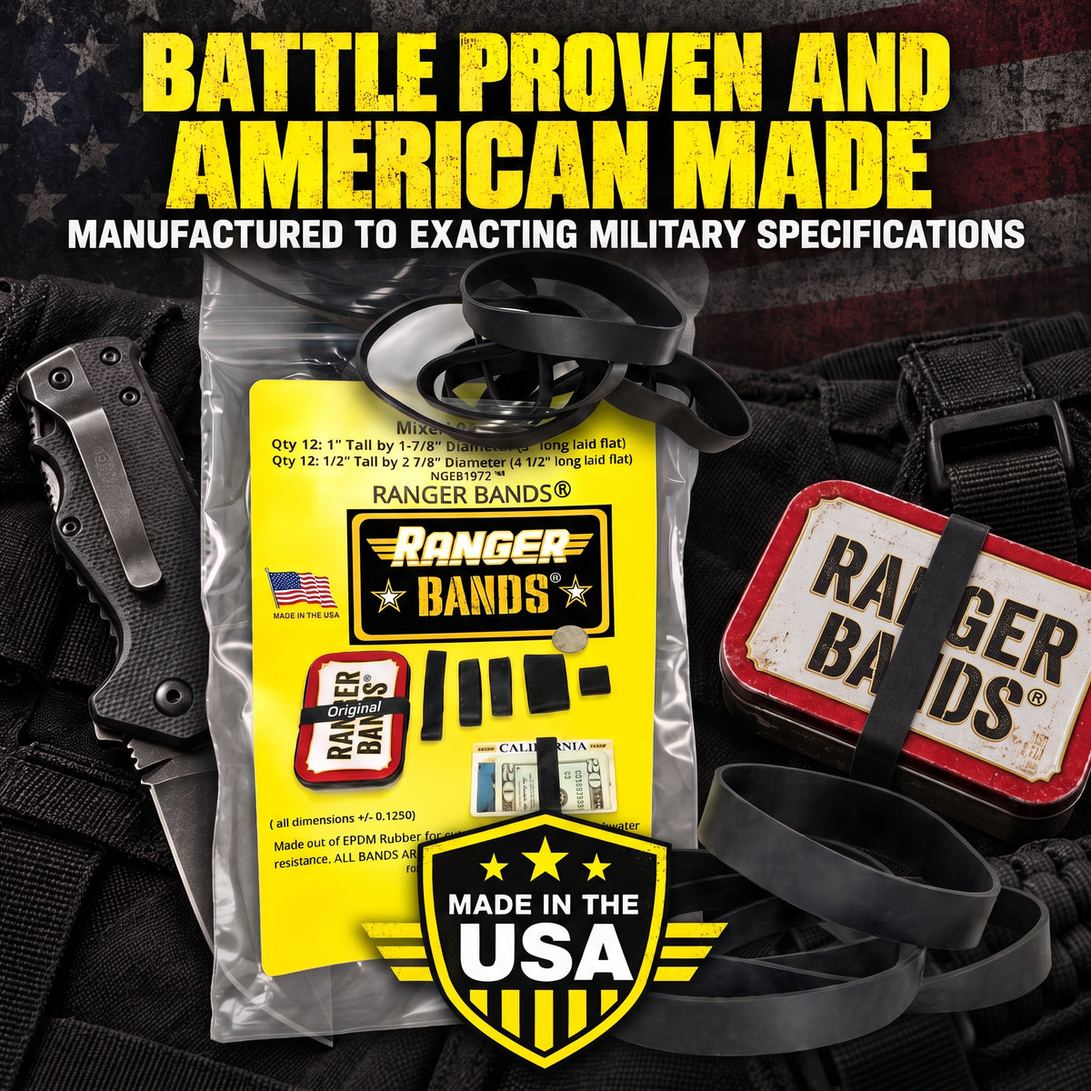 Ranger Bands® 24 Count EX LG  Mix Heavy Duty Rubber Bands Made of EPDM Rubber Survival Gear