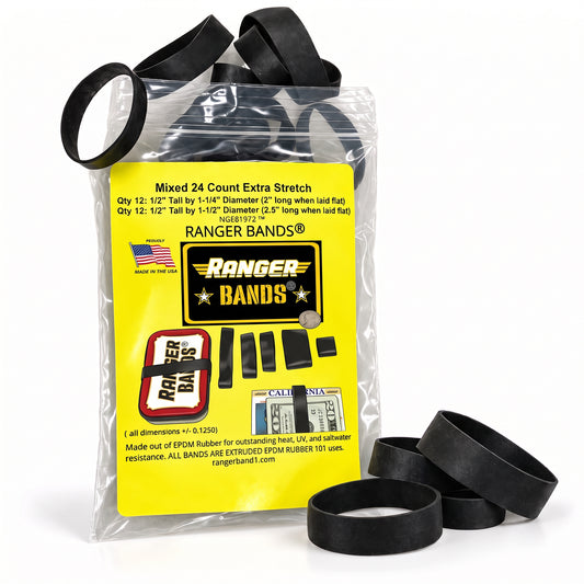 Ranger Bands® 24 Count  Mixed Extra Stretch From EPDM Rubber Survival & Strapping Gear  USA  NGE61972 ™