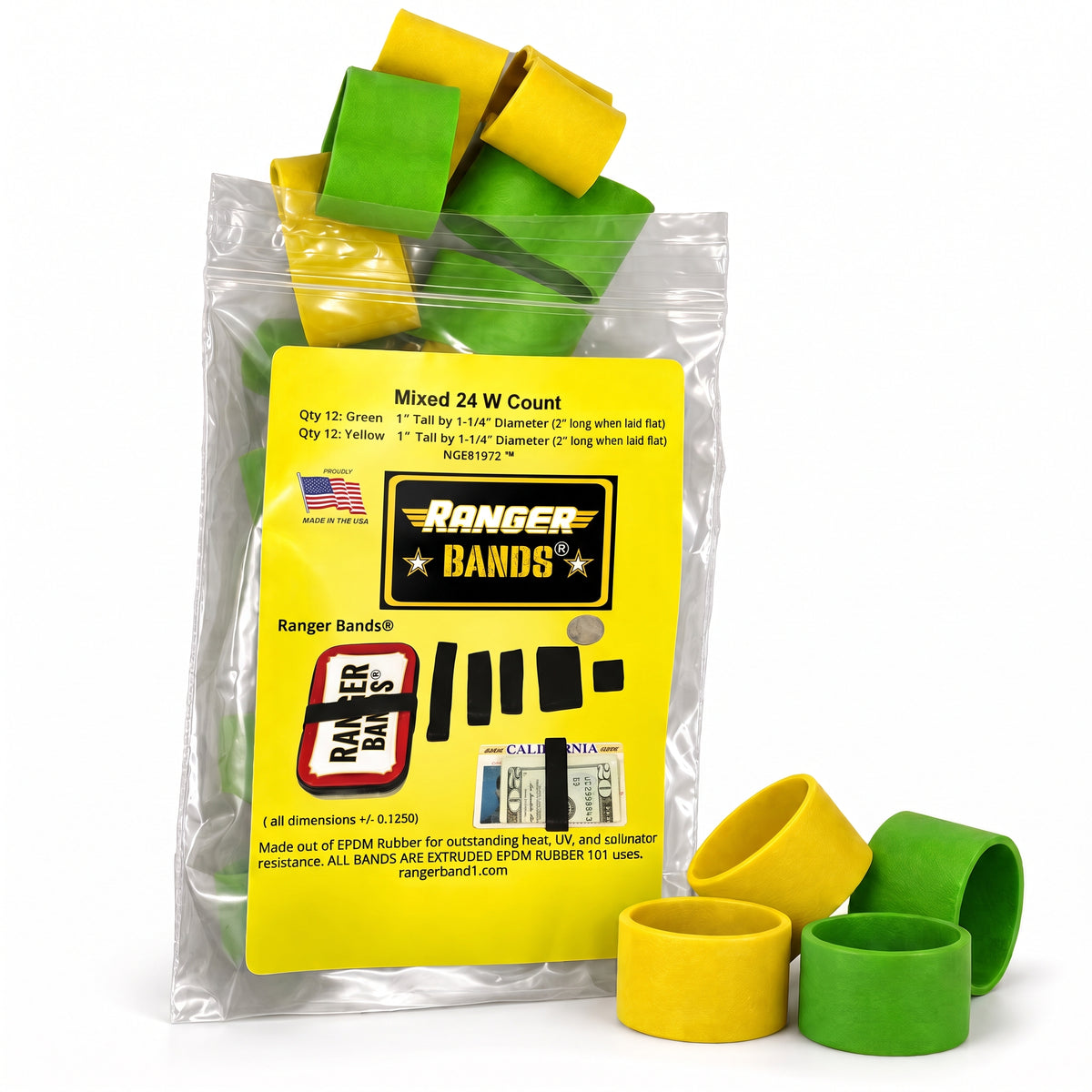 Ranger Bands® Mixed 24 Extra Stretch Safety colors Wide Made from EPDM Rubber for Survival, Emergency Tinder and Strapping Gear Made in the USA