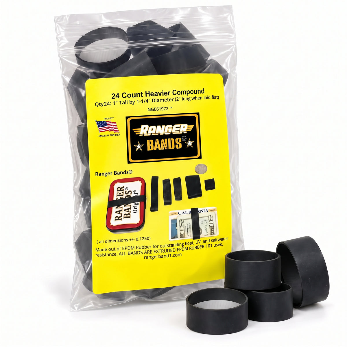 Ranger Bands® Medium Wide 24 Count High Tension less stretch Compound EPDM Rubber for Survival, Emergency Tinder and Strapping Made in the USA
