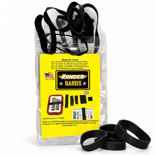 Ranger Bands® BIG Mix 27-pack Made in USA of EPDM Rubber Heavy Duty Survival Gear