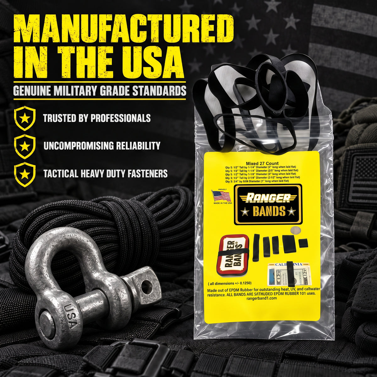 Ranger Bands® BIG Mix 27-pack Made in USA of EPDM Rubber Heavy Duty Survival Gear