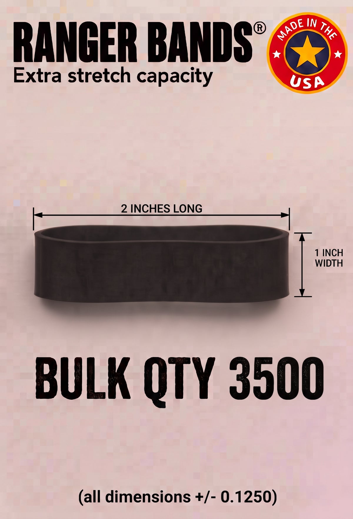 Ranger Bands® EXTRA STRETCH 2" lay flat by 1" wide Box of 3500 Made From EPDM Rubber: For Survival and Strapping Gear Made in the USA  NGE61972 ™