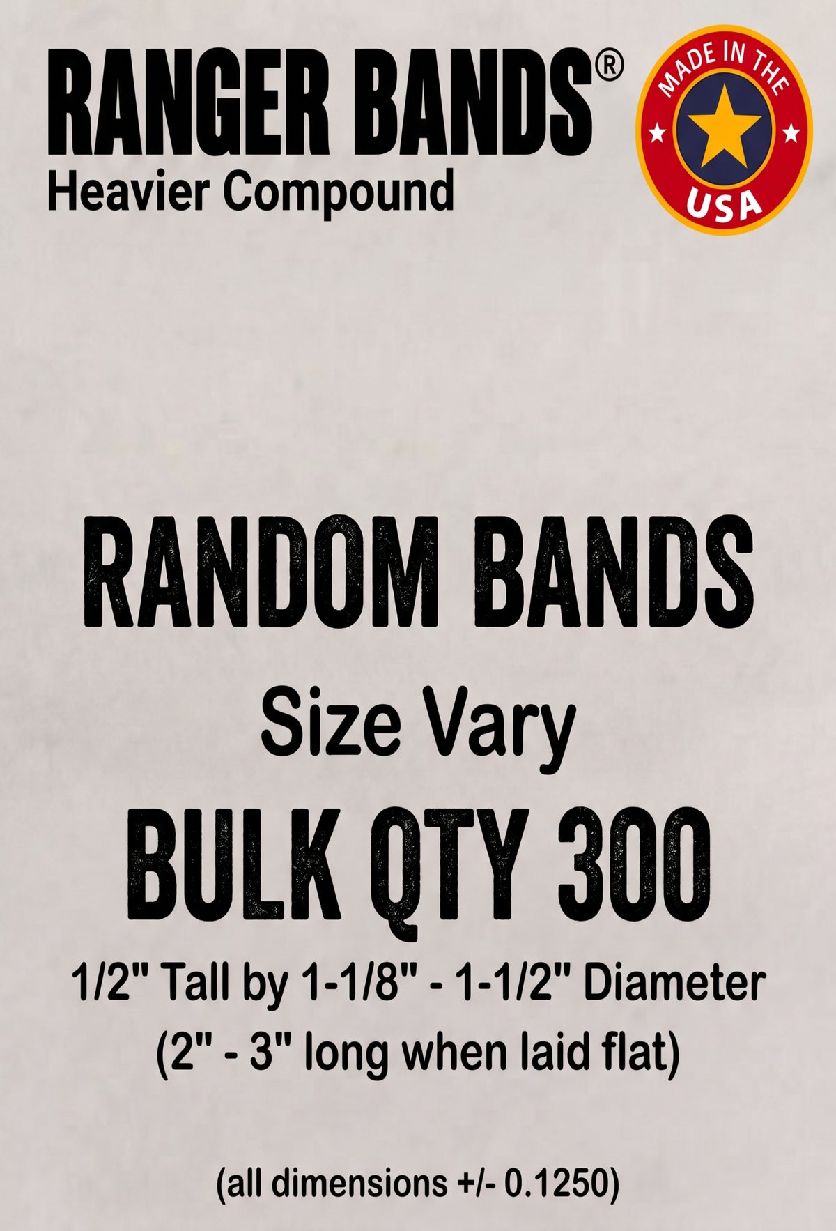 Ranger Bands® 300 Random Sizes Extra Stretch EPDM Rubber Strapping Gear Made in USA