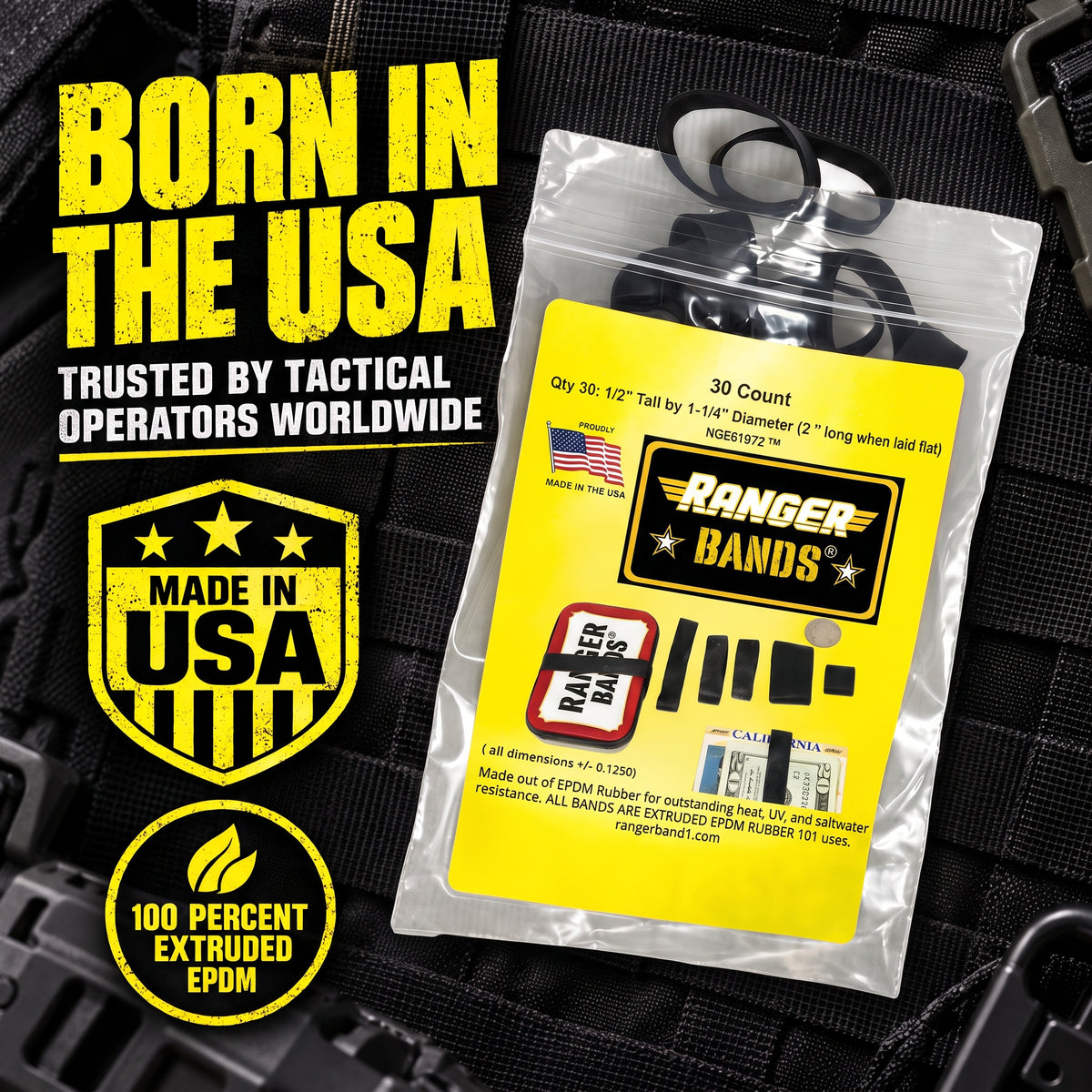 Ranger Bands® 30 Count Extra Stretch From EPDM Rubber Survival & Strapping Gear  USA  NGE61972 ™