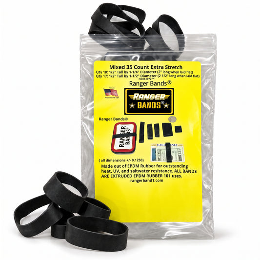Ranger Bands® Mixed 35 count Extra Stretch Made From EPDM Rubber for Survival and Strapping Gear Made in the USA NGE61972