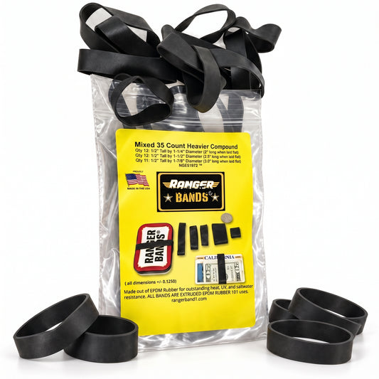 Ranger Bands® Mixed 35 Count Heavier Compound Made from EPDM Rubber for Survival, Emergency Tinder and Strapping Gear Made in the USA NGE61972