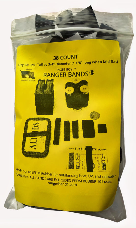 Ranger Bands® 38 Count Tension 1 1/8" lay flat 3/4" wide  Fits Surefire 6P Made From EPDM Rubber for Survival,Strapping Gear Made in the USA