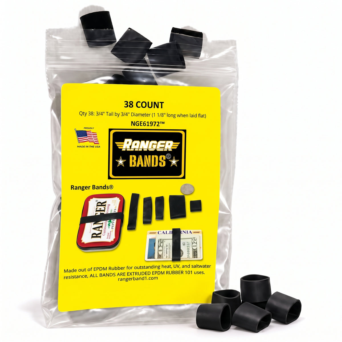 Ranger Bands® 38 Count Tension 1 1/8" lay flat 3/4" wide  Fits Surefire 6P Made From EPDM Rubber for Survival,Strapping Gear Made in the USA