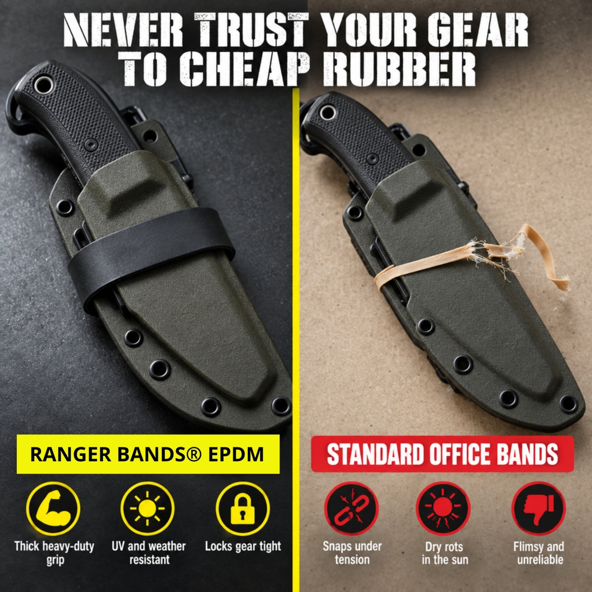 Ranger Bands® Mixed 70 Count Heavier Compound Made From EPDM Rubber for Emergency Tinder, Survival and Strapping Gear of Various Sizes NGE61972