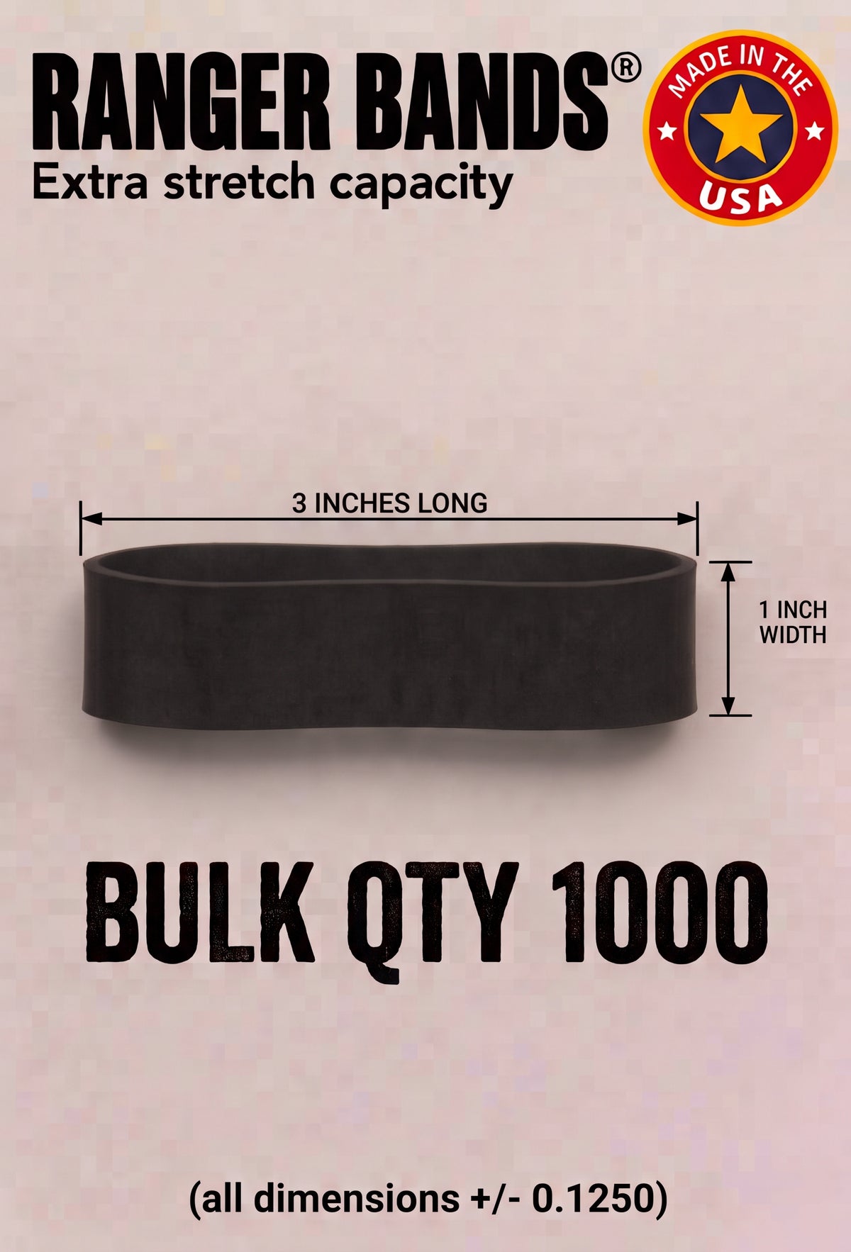 Ranger Bands® EXTRA STRETCH 3" lay flat 1" wide Bag of 1000 Made From EPDM Rubber: For Survival and Strapping Gear Made in the USA  NGE61972 ™