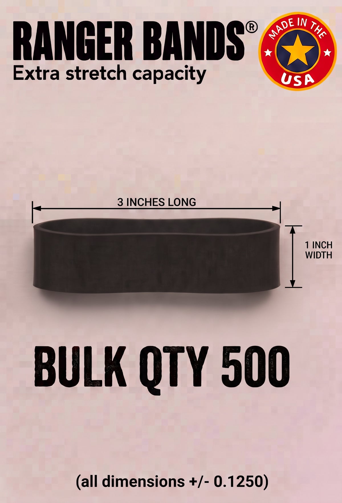 Ranger Bands® EXTRA STRETCH 3" lay flat 1" wide Bag of 500 Made From EPDM Rubber: For Survival and Strapping Gear Made in the USA  NGE61972 ™