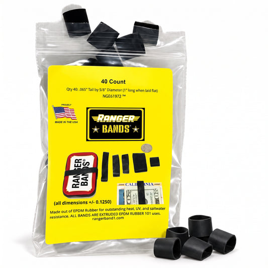 Ranger Bands® High Tension 1" lay flat 3/4" wide 40 Count Fits Paracord Bracelets Made From EPDM Rubber for Survival,Strapping Gear Made in the USA