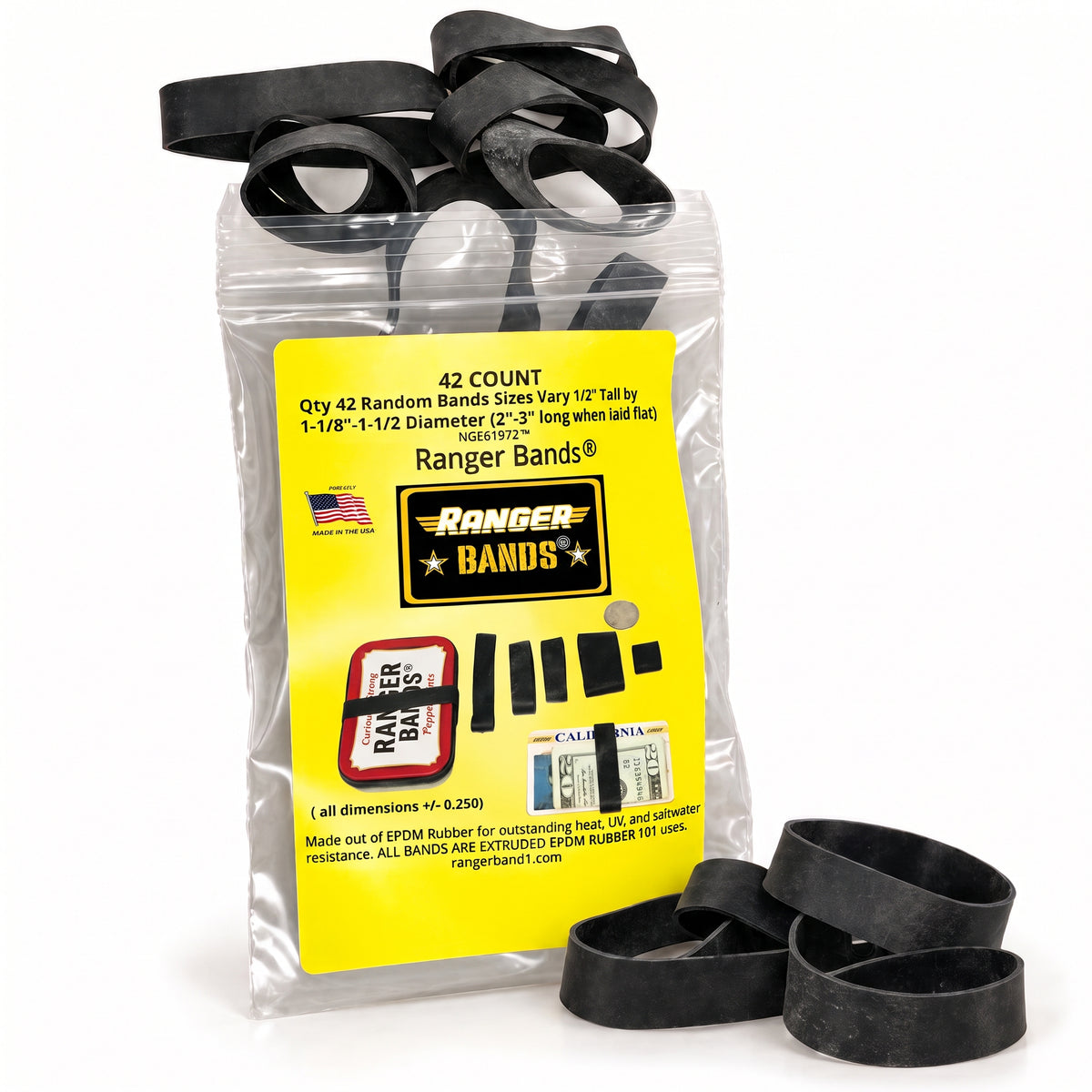 Ranger Bands® 42 Count Random Extra Stretch Made from EPDM Rubber for Survival, Emergency Tinder and Strapping Gear Made in The USA