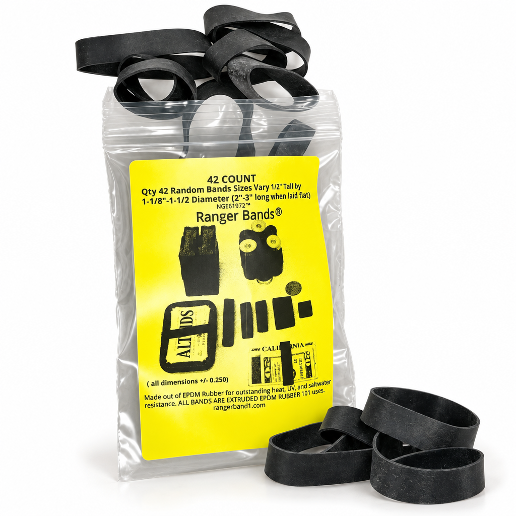 Ranger Bands® 42 Count Random Extra Stretch Made from EPDM Rubber for Survival, Emergency Tinder and Strapping Gear Made in The USA