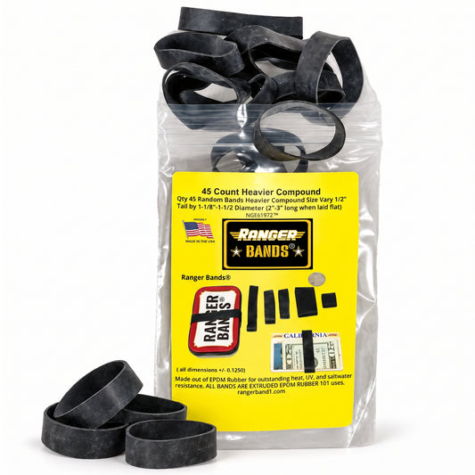 Ranger Bands® 45 Count Random Heavier Compound from EPDM Rubber for Survival, Emergency Tinder and Strapping Gear Made in The USA