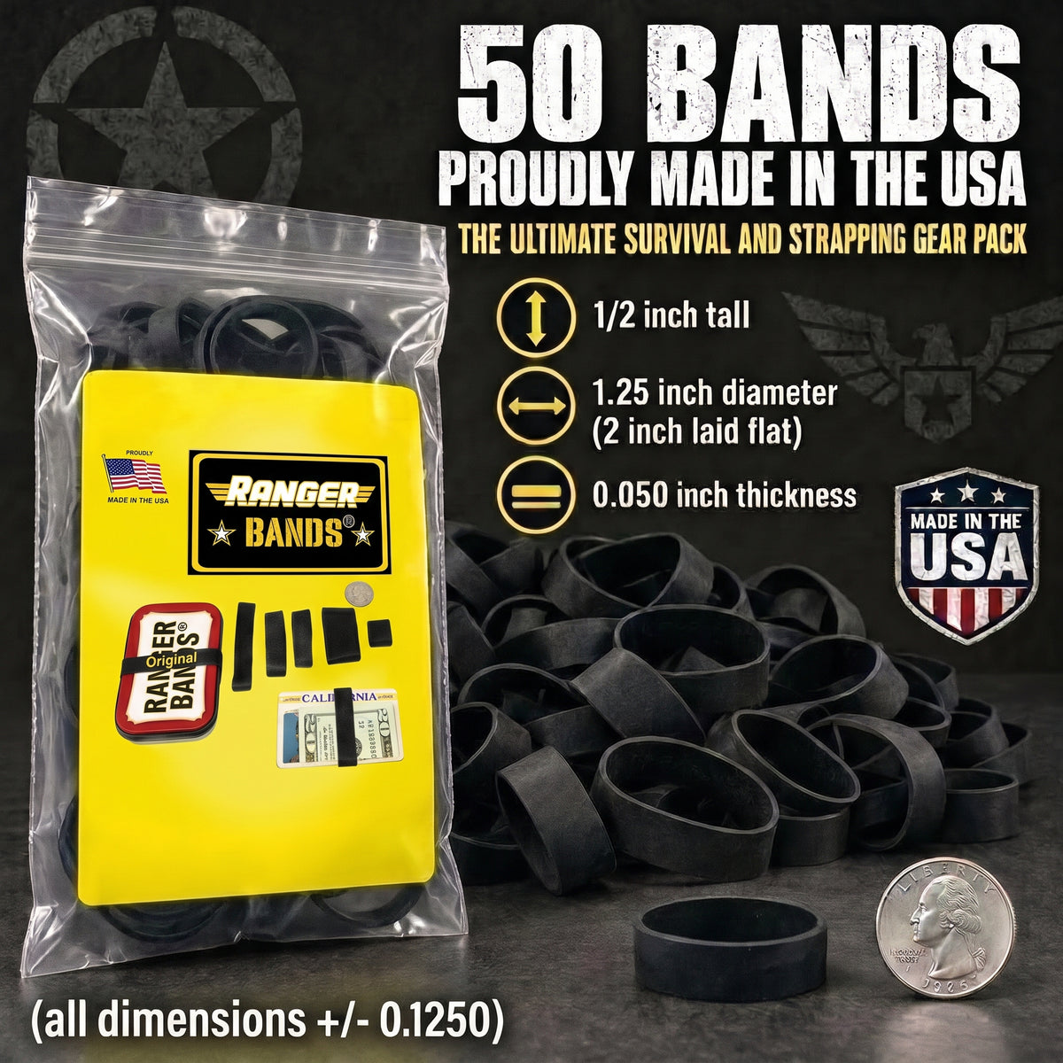 Ranger Bands® 50 Count Extra Stretch Made from EPDM Rubber for Survival and Strapping Gear Made in the USA NGE61972