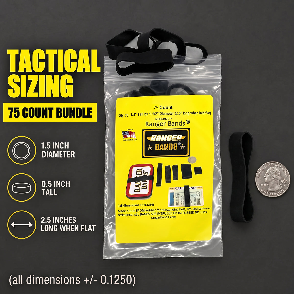 Ranger Bands® 75 Count Extra Stretch Made From EPDM Rubber Survival & Strapping Gear  USA  NGE61972 ™