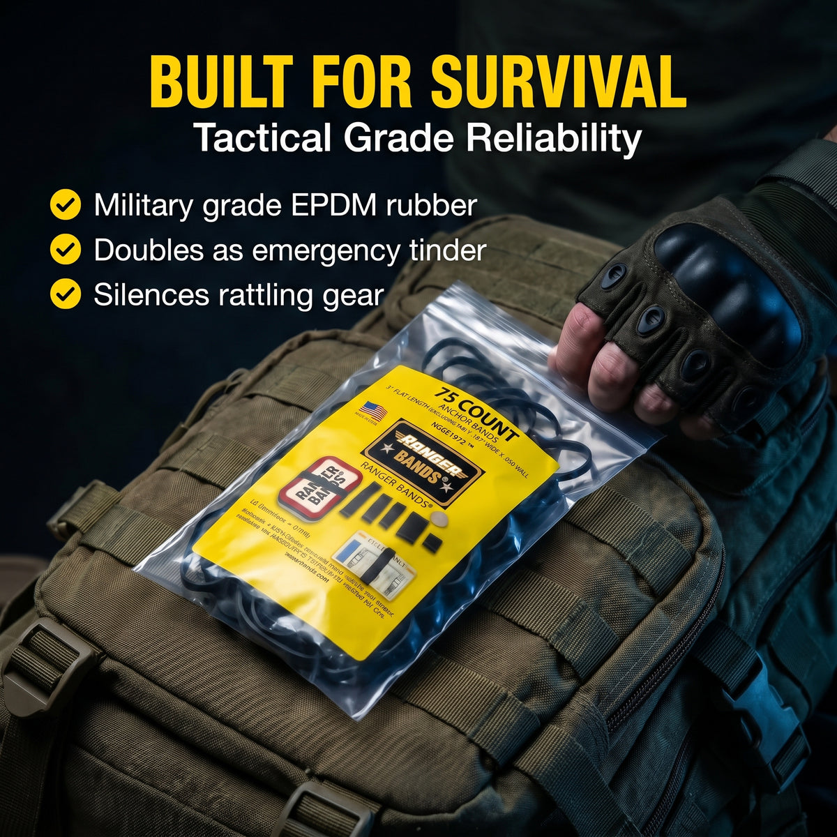 Ranger Bands® 75 Count Anchor Bands Made from EPDM Rubber for Survival, Emergency Tinder and Strapping Gear Made in The USA