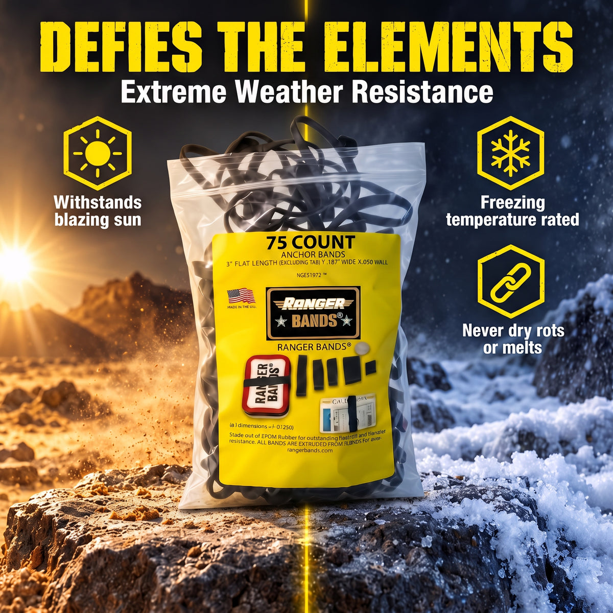 Ranger Bands® 75 Count Anchor Bands Made from EPDM Rubber for Survival, Emergency Tinder and Strapping Gear Made in The USA
