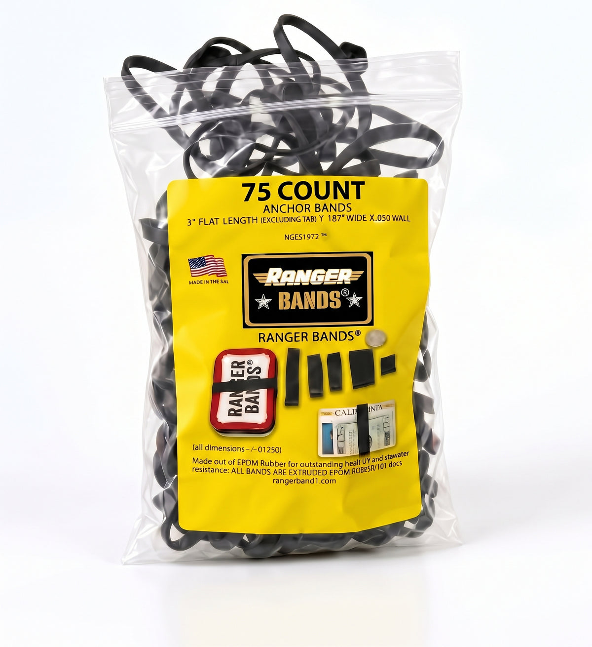 Ranger Bands® 75 Count Anchor Bands Made from EPDM Rubber for Survival, Emergency Tinder and Strapping Gear Made in The USA