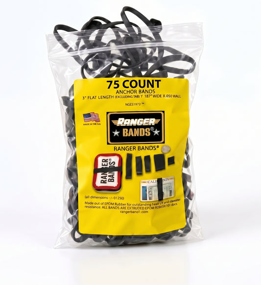 Ranger Bands® 75 Count Anchor Bands Made from EPDM Rubber for Survival, Emergency Tinder and Strapping Gear Made in The USA