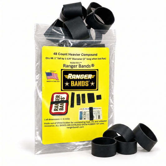 Ranger Bands® Medium Wide 48 Count High Tension less stretch Compound EPDM Rubber for Survival, Emergency Tinder and Strapping Gear Made in the USA