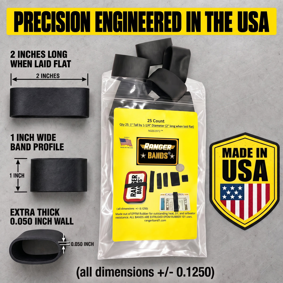 Ranger Band® 25 Count Extra Stretch From EPDM Rubber Survival & Strapping Gear  USA  NGE61972 ™