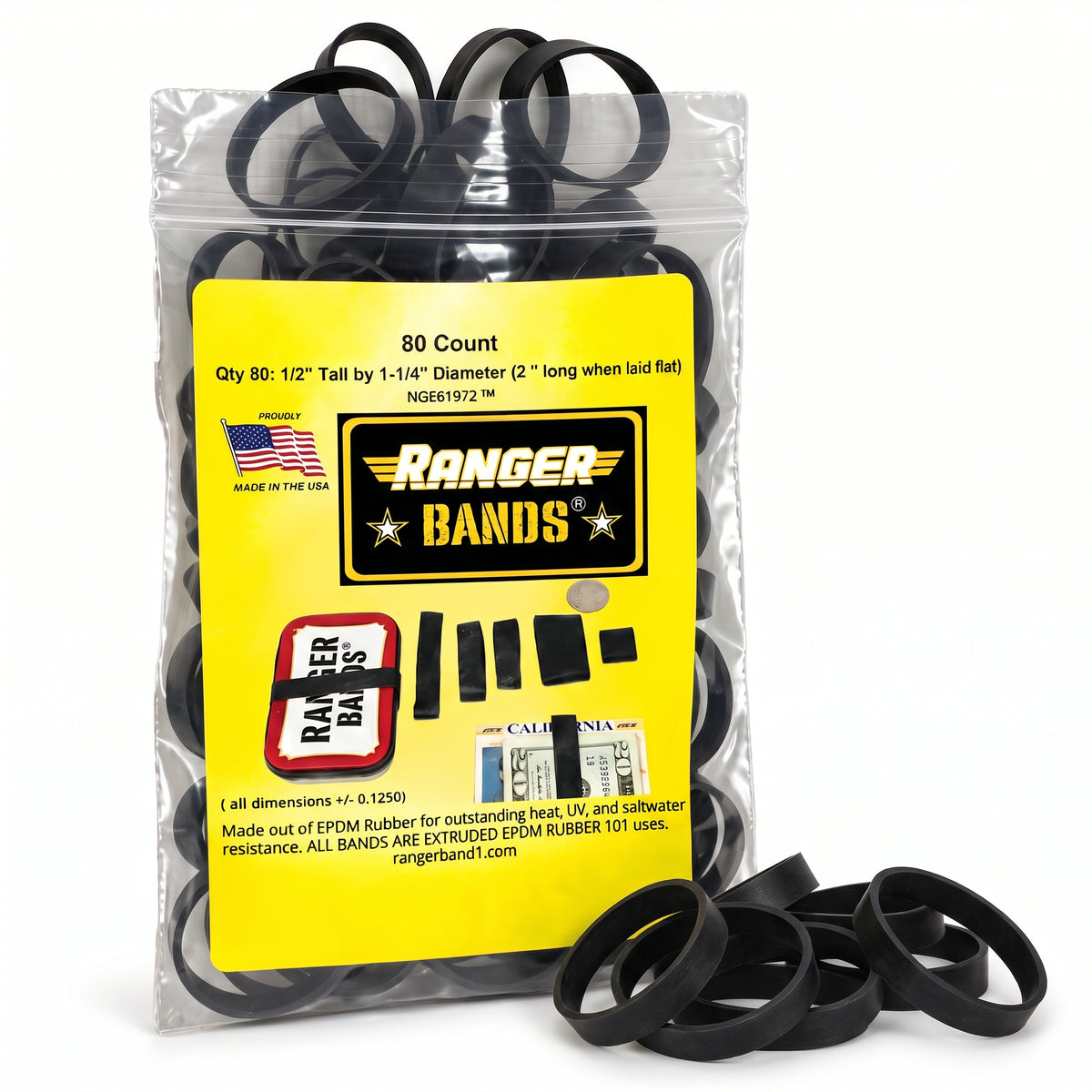 Ranger Bands® 80 Count Extra Stretch From EPDM Rubber Survival & Strapping Gear  USA  NGE61972 ™