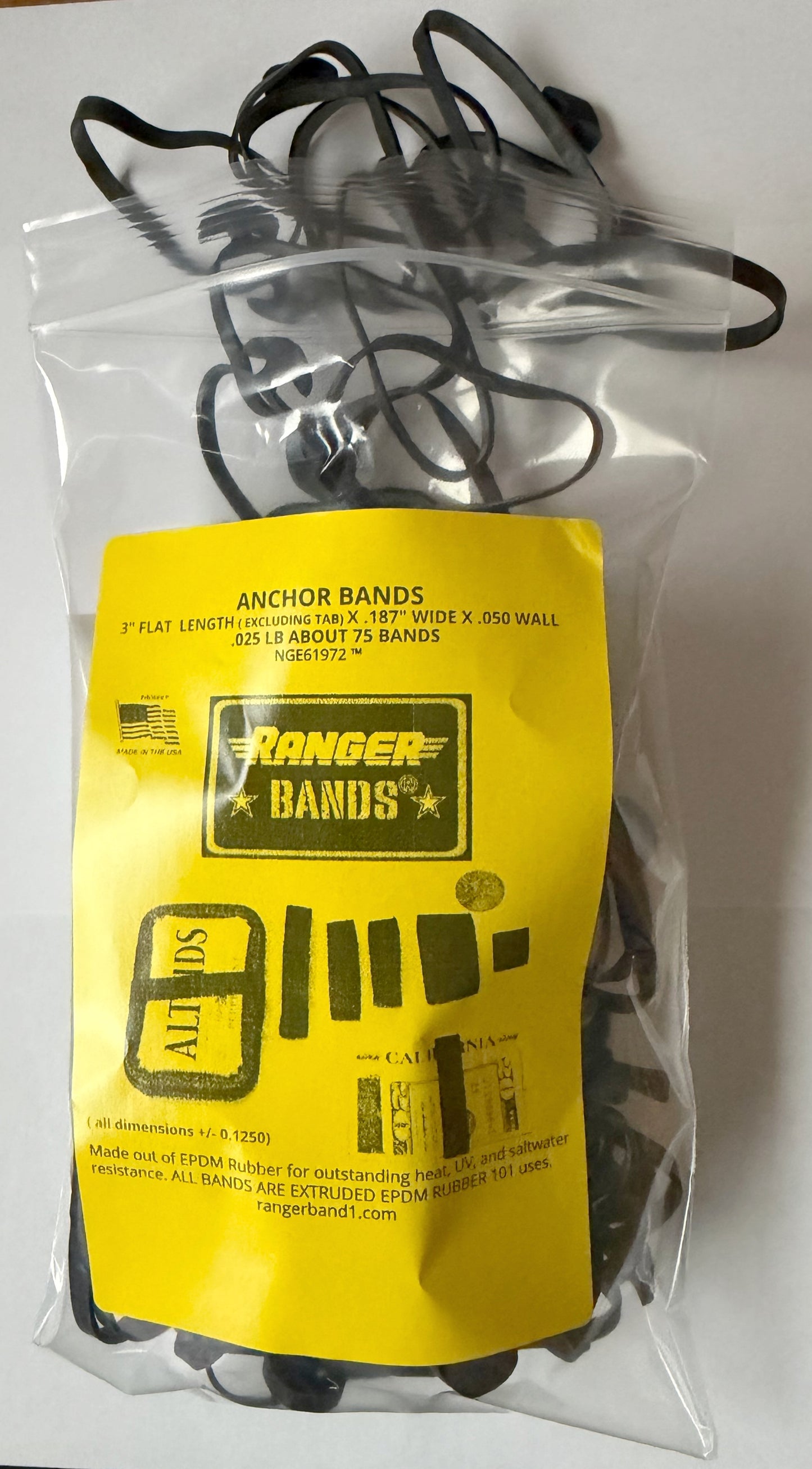 Ranger Bands® 75 Count Anchor Bands Made from EPDM Rubber for Survival, Emergency Tinder and Strapping Gear Made in The USA