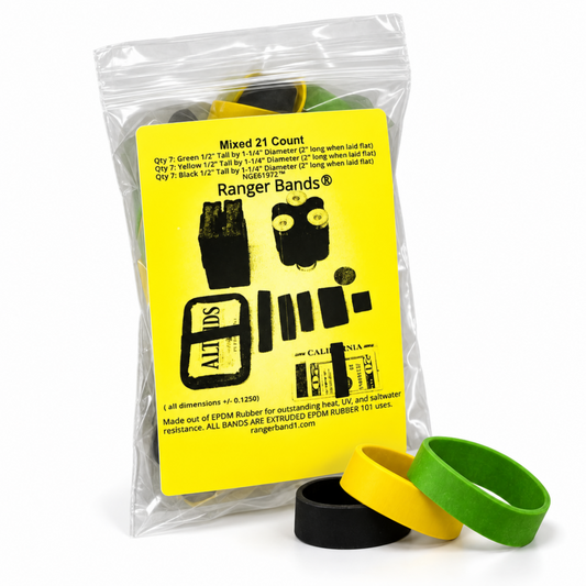 Ranger Bands® 21 Count Extra Stretch Safety color Mixer small Made from EPDM Rubber for Survival, Emergency Tinder and Strapping Gear Made in the USA
